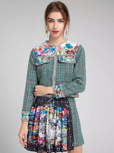 Tweed with vibrant flowers two piece set