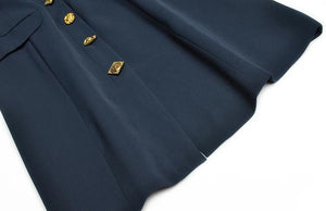 Navy layer a line dress with gold buttons