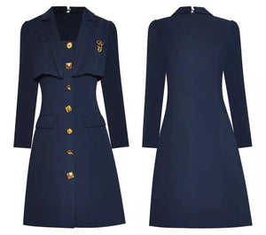 Comino Navy layer a line dress with gold buttons