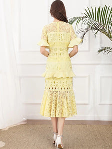 Lemon floral cut out peplum dress
