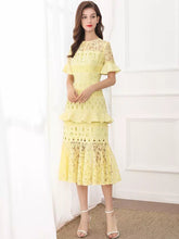 Load image into Gallery viewer, Lemon floral cut out peplum dress