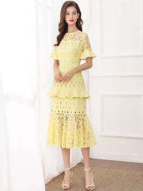 Lemon floral cut out peplum dress