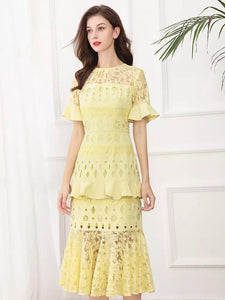 Lemon floral cut out peplum dress
