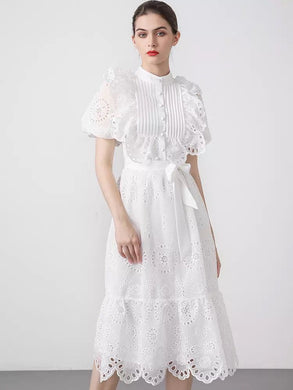 White anglaise midi dress
