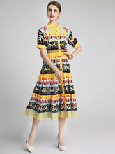 Load image into Gallery viewer, Bird and flower in rows midi dress