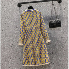 Load image into Gallery viewer, Mustard and blue pattern knitted dress