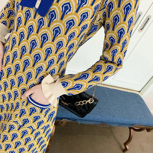Mustard and blue pattern knitted dress