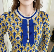 Load image into Gallery viewer, Mustard and blue pattern knitted dress