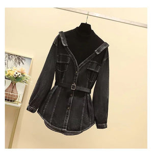 Denim shirt with layer and belt