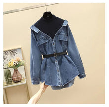 Load image into Gallery viewer, Denim shirt with layer and belt