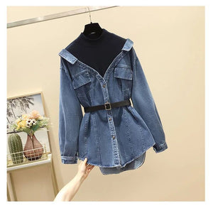 Denim shirt with layer and belt