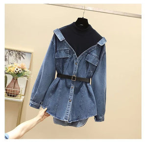Denim shirt with layer and belt