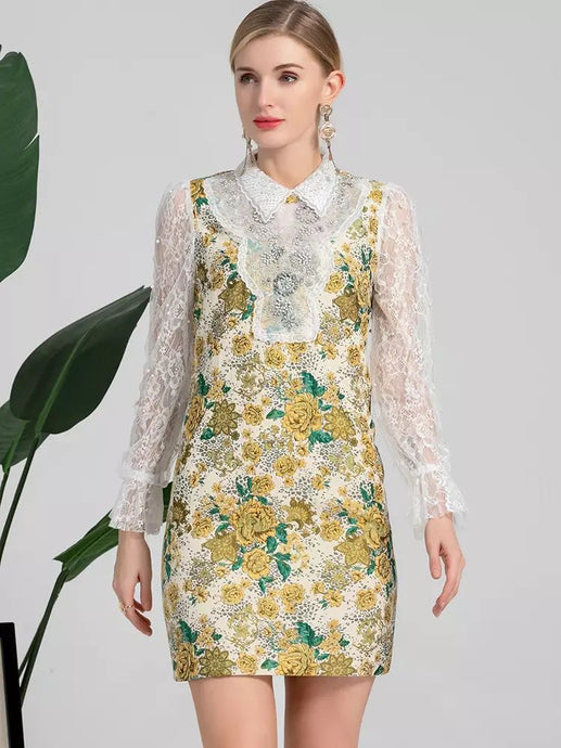 Intricate lace and mustard flower dress