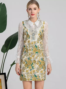 Intricate lace and mustard flower dress