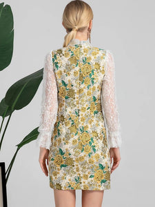 Intricate lace and mustard flower dress
