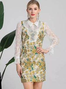 Intricate lace and mustard flower dress