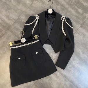 Embellished LUX cropped jacket and skirt set