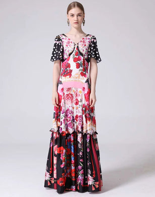 Flower and polka dot devotion maxi dress