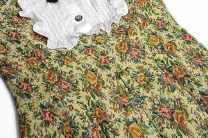 Woven Tapestry floral Midi dress with bow