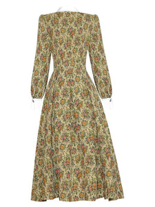 Woven Tapestry floral Midi dress with bow