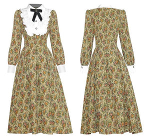 Woven Tapestry floral Midi dress with bow
