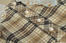 Load image into Gallery viewer, Gold embellished checked mini dress