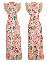 Load image into Gallery viewer, Flowers and circles embroidery maxi dress