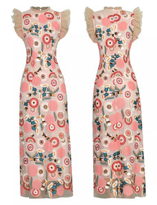 *NEW Flowers and circles embroidery maxi dress