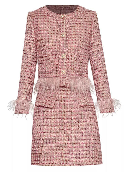 Mixed Pink tweed with pearl and feather set