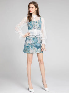 Blue with white flowers 3 piece set