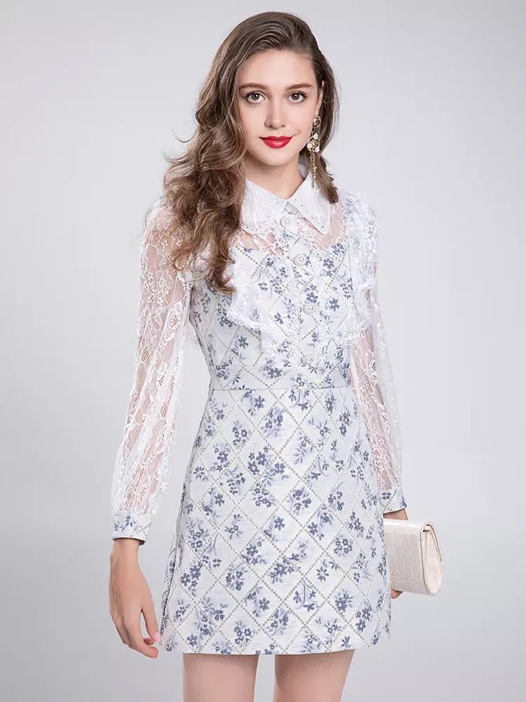 Light lace with periwinkle flowers dress