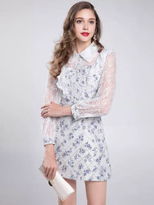 Light lace with periwinkle flowers dress