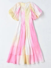 Load image into Gallery viewer, Ombre pink midi dress with puff ball sleeves