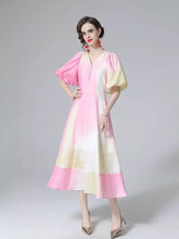Load image into Gallery viewer, Ombre pink midi dress with puff ball sleeves