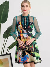 Load image into Gallery viewer, Vibrant Garden dress with sheer sleeves