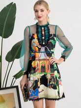 Load image into Gallery viewer, Vibrant Garden dress with sheer sleeves