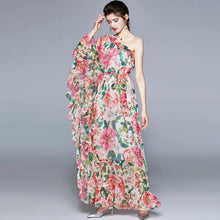 Load image into Gallery viewer, Floral fantasy off the shoulder maxi dress