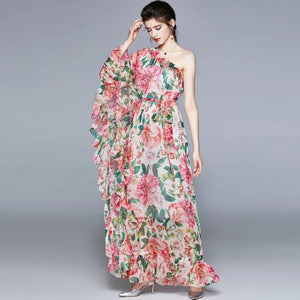 Floral fantasy off the shoulder maxi dress