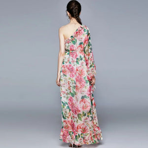 Floral fantasy off the shoulder maxi dress