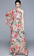 Load image into Gallery viewer, Floral fantasy off the shoulder maxi dress