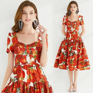 Ravishing red tomato print midi dress
