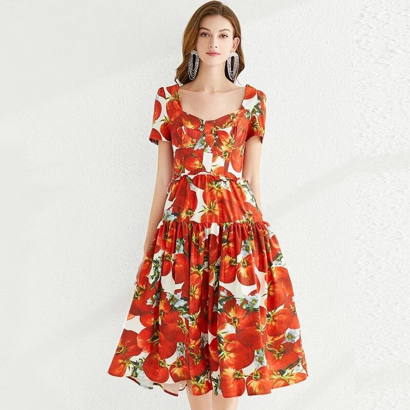 Ravishing red tomato print midi dress
