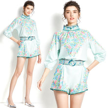 Load image into Gallery viewer, Light blue &amp; pink flowers two piece set