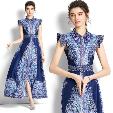 Deep Navy & Paisley Maxi Dress