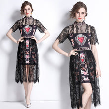 Load image into Gallery viewer, All heart with black lace midi dress