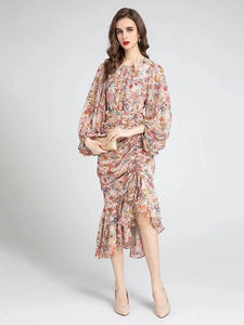 Floral midi dress with gathered detail *comes in two colours