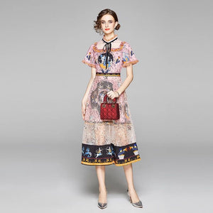 Mystical creatures short sleeve dress with sheer panel