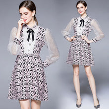 Load image into Gallery viewer, Flower and diamond printed mini dress with sheer sleeves