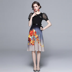 Twinkling leaves pleated midi dress