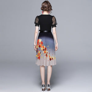 Twinkling leaves pleated midi dress
